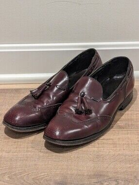 VTG Florsheim Imperial Tassel Loafers Mens 9.5 D Oxblood USA Made Shoes
